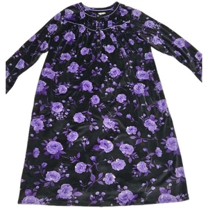 Aria Collection Langarm Nachthemd Damen groß Velour lila geblümt  - Bild 1 von 6