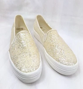 Kate Spade Tripple Decker Glitter Cream Ivory Sneaker Slip On Size 10 - Picture 1 of 7