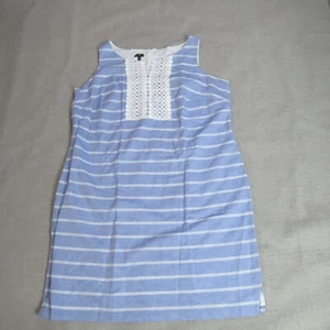 TALBOTS Dress Womens 18W Blue White Linen Striped Nautical Beach Shift Coastal - Picture 1 of 13