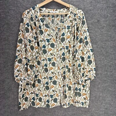 Camisa Rosa y Oliva Mujer 2X Plus Blanca Floral Abotonada Cuello en V Manga 3/4 Informal Foto 1 de 4