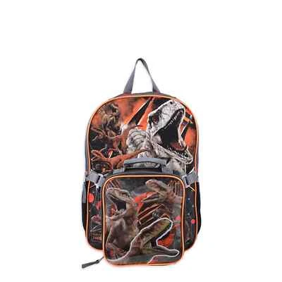 2-Piece Universal Jurassic World Boys 17” Backpack With Lunch Bag Black Orange - Image 1 of 4