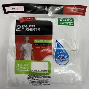 Mens XL/XG Hanes Tagless TShirts 2 Pack White Comfort Soft Wicking Fabric SEALED - Picture 1 of 5