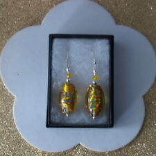  Beautiful Yellow Colour Murano Glass Earrings 4.5 Cm Long + Silver Hooks In Box