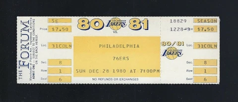 JULIUS ERVING vs ABDUL-JABBAR - 1980 76ERS @ LAKERS VINTAGE BASKETBALL TICKET Cover