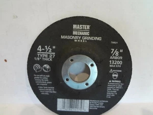 Master Mechanic Masonry Grinding wheel 4-1/2" Type 27 1/8" thick #736824 - Picture 1 of 4