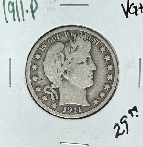 1911-P BARBER SILVER HALF DOLLAR ~ VG+  ~NICE COIN~ Cover