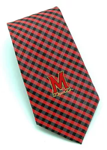 Maryland Terps Men's Necktie Licensed College University Checks Red Neck Tie - Picture 1 of 3