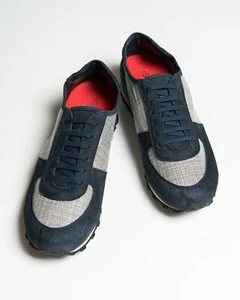 Isaia $795 NIB Navy Blue Gray Suede Cashmere Runner Sneakers Shoes 42 eu 9 US - Picture 1 of 7