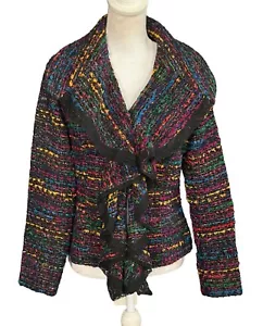 Berek Sakko Gr. Small schwarz Regenbogen Tweed gewebt Rüschen Fransen Workwear - Bild 1 von 9