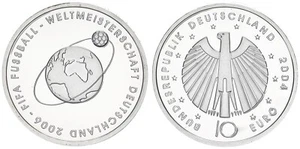 BRD 10 Euro Football 2004 Coin Mark J Polished Plate, In Coin Capsule - Picture 1 of 1