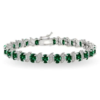 Sterlingsilber Labor Erstellt Smaragd & Weiß Topas 6x4mm Oval Und S Tennis Band - Bild 1 von 3