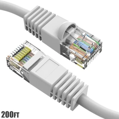 200FT Cat6 RJ45 Network LAN Ethernet UTP Snagless Patch Cable Pure Copper White - Image 1 of 4