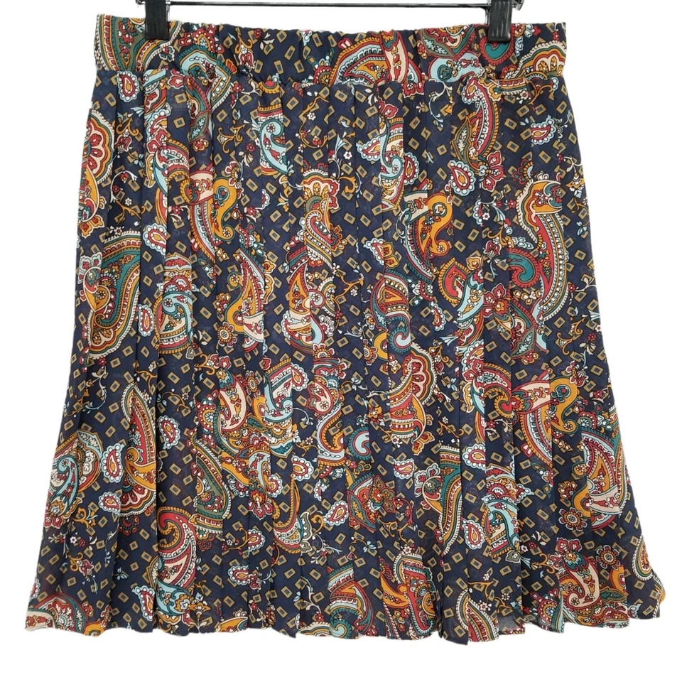 Tommy Hilfiger Pleated Paisley Skirt Navy Midnight Multi Woven Knee Length Sz 8 - Изображение 1 из 4