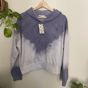 HIPPIE ROSE Blue Tie Dye Crop Pullover Hoodie XL Ombre Sweatshirt Sweater F98 - Picture 1 of 9