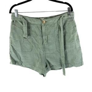 C&C California Womens Linen-Blend Belted High-Waist Shorts Green XL - Picture 1 of 4