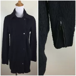 EILEEN FISHER Womens sz Small Black Textured Zip Sleeve Asymmetric Button Jacket - Picture 1 of 11