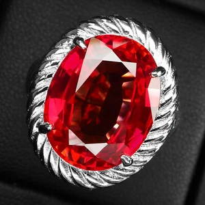 Luxurious Sunset Orange Sapphire Oval 16.50Ct 925 Sterling Silver Handmade Rings - Picture 1 of 9