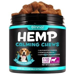 Dog Food Calming Chews Treats Hemp Dogs Separation Anxiety Vets Visits 110 Beef - Picture 1 of 12