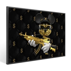 ✅ Wandbild Leinwand mit Rahmen , Golden Mickey Mouse Waffen , Luxus , Kunst Deko - Bild 1 von 5