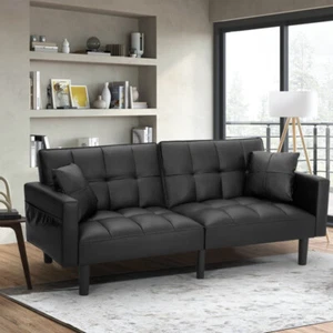 68" Two-Seater Convertible Sofa, Sleeper Sofa for Living Room, Apartment, Black - Picture 1 of 6