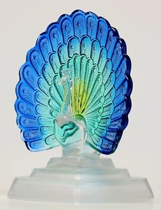 Vintage CRISTAL D'ARQUES Lead Crystal Blue, Green & Yellow Peacock Figurine !! - Picture 1 of 3