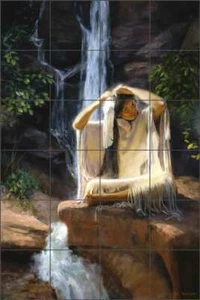 Waterfall Tile Mural Detha Watson Native Art Ceramic Backsplash RW-DW014 - Picture 1 of 6
