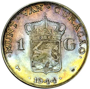 CURACAO 1 Gulden 1944 plata XF 1 año - Imagen 1 de 2