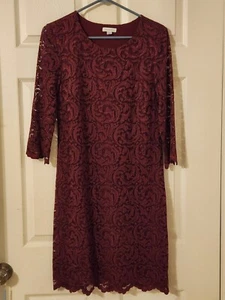 Vestido de mujer Garnet Hill talla 8 de encaje de ruibarbo profundo mangas 3/4 - Imagen 1 de 7