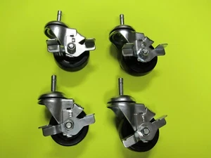 4 EA SWIVEL CASTERS BRAKE 3" X 1.25" WIDE 7/16" GRIP RING STEM TIME SHAVER H10 - Picture 1 of 3