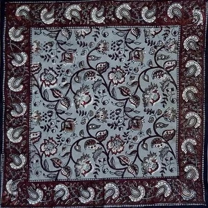Tovagliolo da tavola fatto a mano 100% cotone Dabu stampa blocco floreale grigio terra - Foto 1 di 1