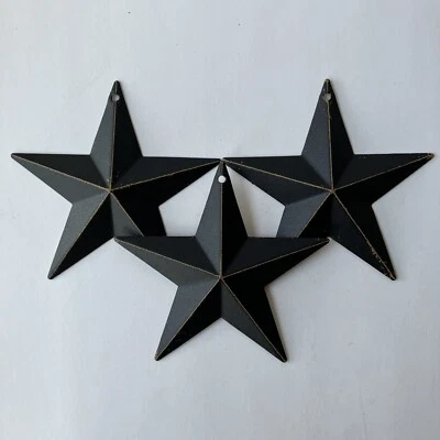 Set of 3 BLACK BARN STAR STARS 5.5" METAL PRIMITIVE COUNTRY CRAFT SUPPLY - Image 1 of 4