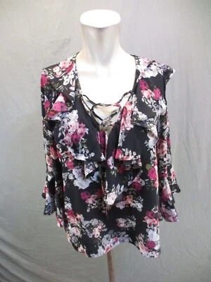 Blusa MY MICHELLE Talla M Mujer Multicolor Floral Con Cordones Volantes Delanteros 686 Foto 1 de 4