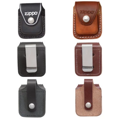 ZIPPO Lighter Pouch Case with Clip or Belt Loop Brown Black Leather to choose