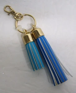 Vintage Doppelquaste Leder Schlüsselanhänger/Taschenanhänger schwer zu finden türkis 5,50" lang - Bild 1 von 2