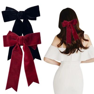 2 Pcs Velvet Hair Bow, Velvet Hair Bows for Women, Burgundy Hairs Bow, Red Ch... - Image 1 of 4