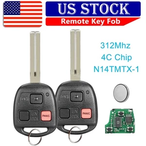 2 for 2000 2001 2002 2003 Lexus RX300 Remote Control Key Fob N14TMTX-1 4C Chip - Picture 1 of 7