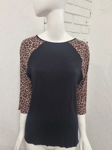 BNWT-Boohoo Ladies Black Leopard Sleeve T-Shirt-Size 18 - Picture 1 of 6