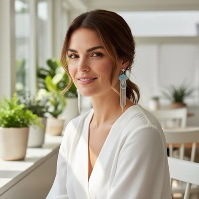 Free People Jellyfish Earrings Silver CZ Chain Nautical Tassel BeadBoho Seed - Image 1 of 4