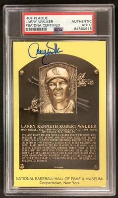 Larry Walker Signed Gold HOF Plaque Postcard Yellow Expos Autograph PSA/DNA - Image 1 of 2