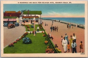 c1940s REHOBOTH BEACH, Delaware Postcard "Boardwalk from Belhaven Hotel" Linen - Picture 1 of 2