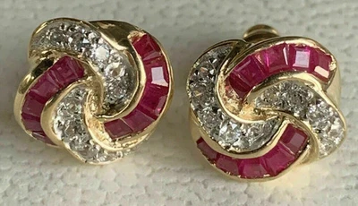 2Ct Princess Lab-Created Red Ruby Elegant Stud Earring's 14k Yellow Gold Plated - Image 1 of 4