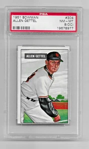 1951 BOWMAN BASEBALL CARD #304 ALLEN GETTEL PSA 8 (OC) MLB NEW YORK GIANTS - Picture 1 of 5