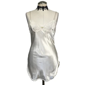 Vtg Gold Tag Victorias Secret 90's White Satin Lace Coquette Dainty Slip Dress - Picture 1 of 19
