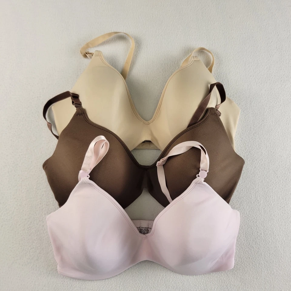 Lote de 3 sujetadores Demi Barely There para mujer con aros cierre trasero 36D rosa marrón tostado Foto 1 de 4