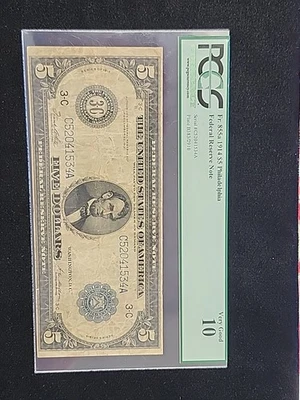 1914 $5 Federal Reserve Note Philadelphia Fr. 855a White/Mellon PCGS 10 VG - Image 1 of 4