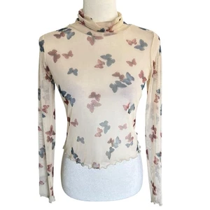 La La Land Creative Co Butterflies Cropped Mesh Top Lettuce Hems Small Whimsical - Picture 1 of 10