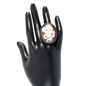 Anillo camafeo camafeo italiano chapado en rodio "Zeus" 38 mm calavera y serpiente - Imagen 1 de 4