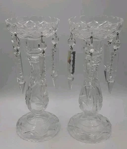 Vintage Pinwheel Crystal Candle Holders Hanging Crystals Bobeche Tapered Candles - Picture 1 of 7