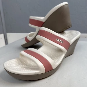 Crocs Shima Womens White Pink Open Toe Slide Wedge Sandal Size 8 - Picture 1 of 7