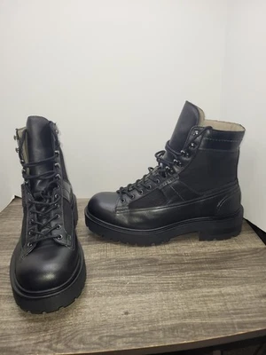 AllSaints Hank Leather Boots Black Combat Military Boots Size 11 US New - Image 1 of 4